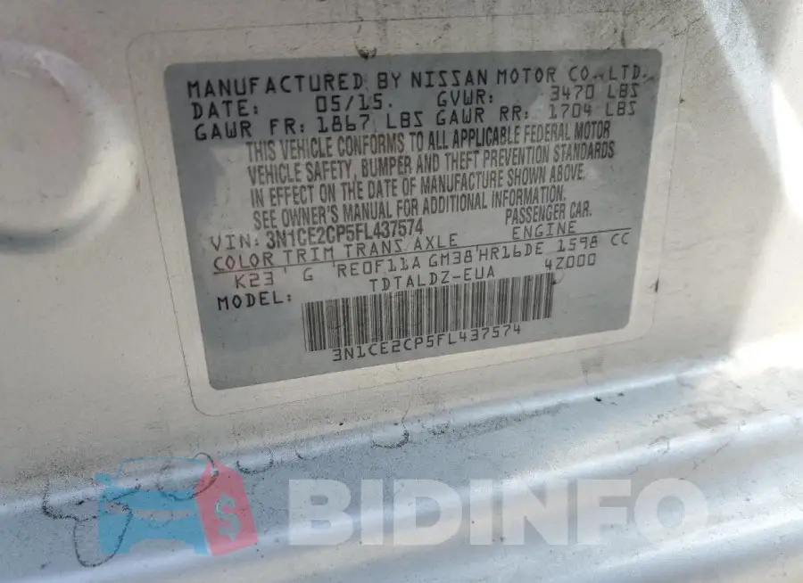 3N1CE2CP5FL437574 Photo# 13