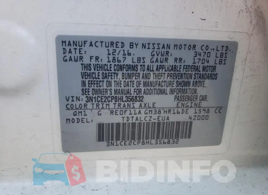 3N1CE2CP8HL356832 Photo# 12