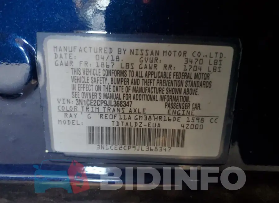 3N1CE2CP9JL368347 Photo# 12
