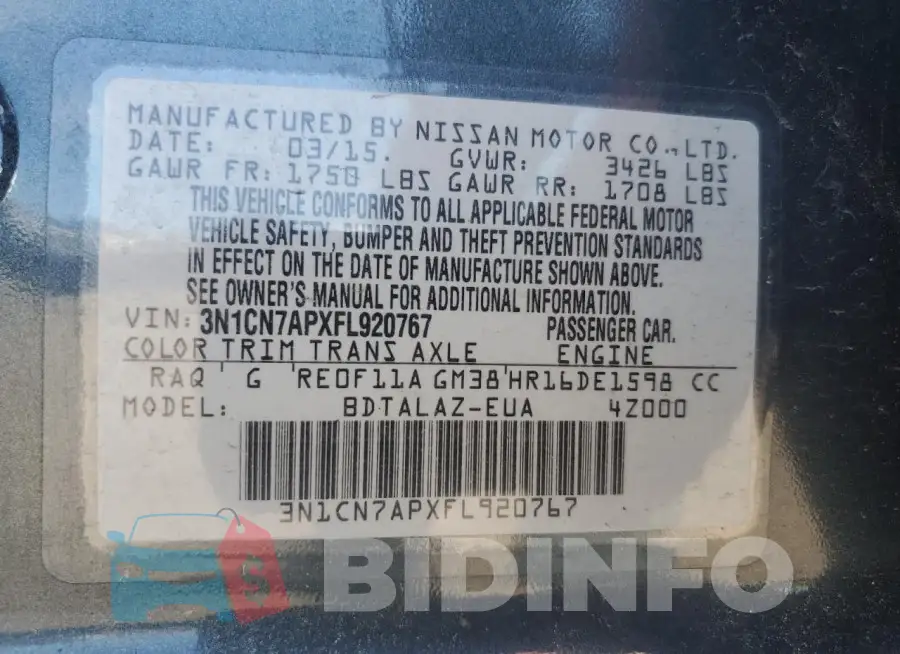 3N1CN7APXFL920767 Photo# 12