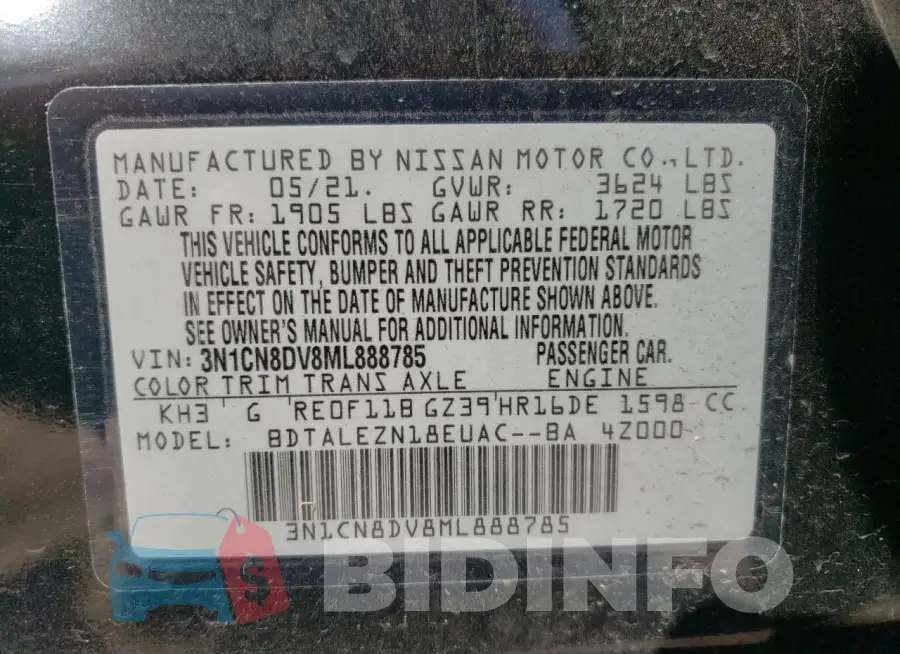 3N1CN8DV8ML888785 Photo# 12