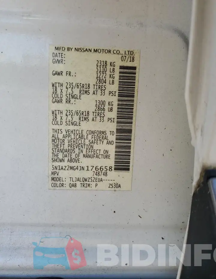 5N1AZ2MG4JN176658 Photo# 13