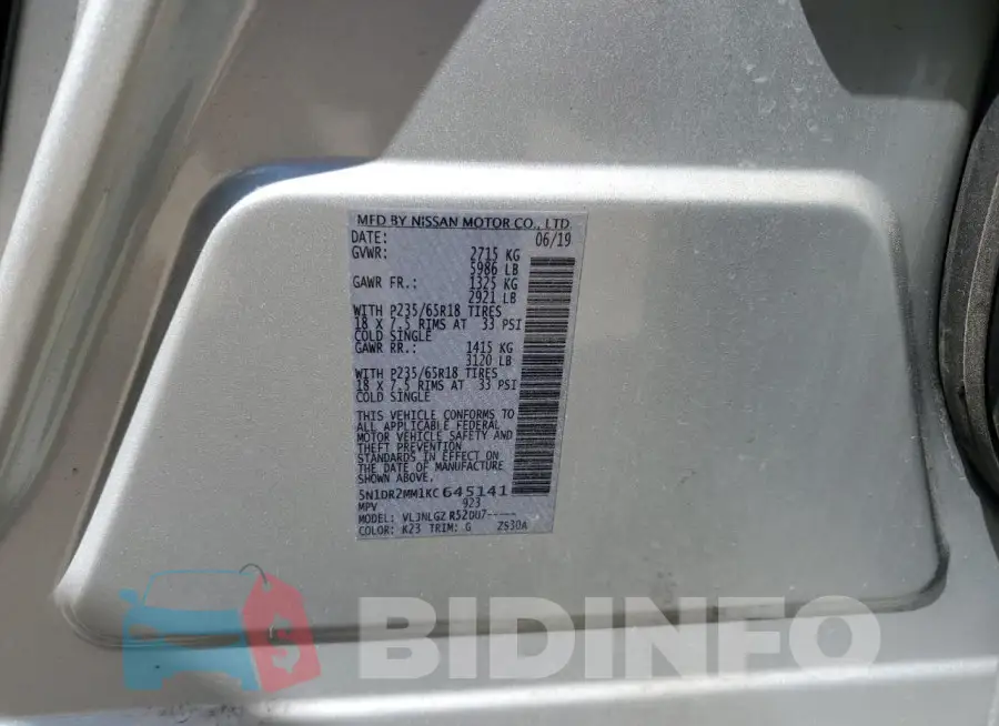 5N1DR2MM1KC645141 Photo# 14