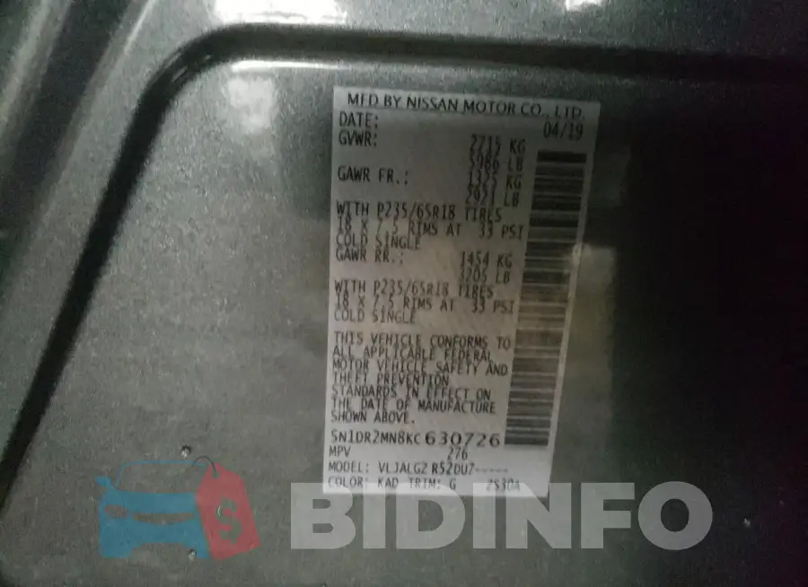 5N1DR2MN8KC630726 Photo# 14