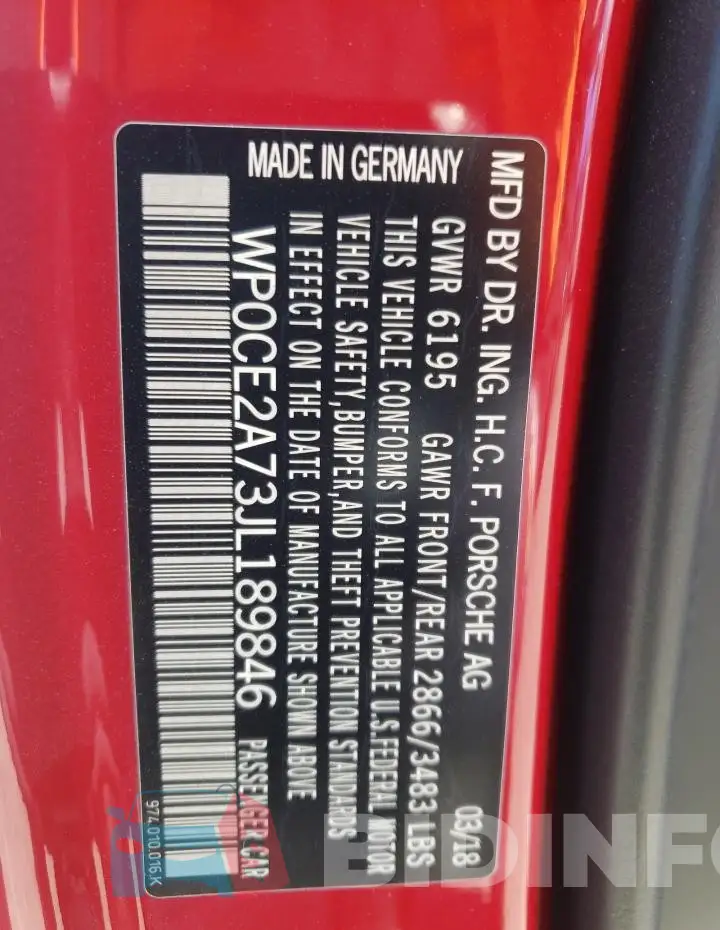 WP0CE2A73JL189846 Photo# 12