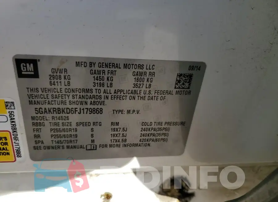 5GAKRBKD6FJ179868 Photo# 14