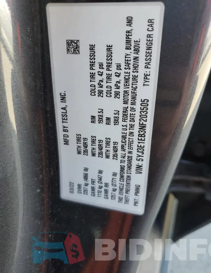 5YJ3E1EB3NF203505 Photo# 12