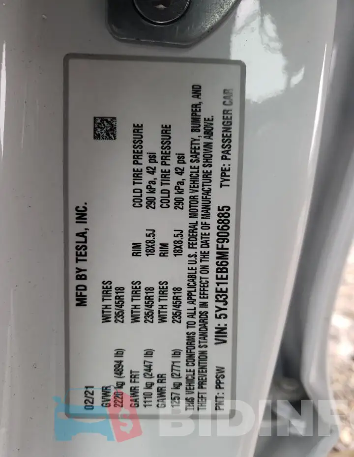 5YJ3E1EB6MF906885 Photo# 12