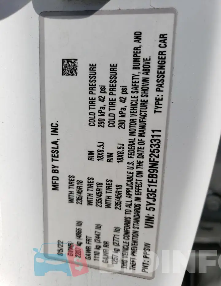 5YJ3E1EB9NF253311 Photo# 13