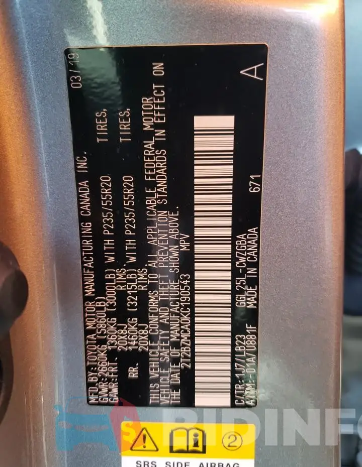 2T2BZMCA0KC190543 Photo# 13