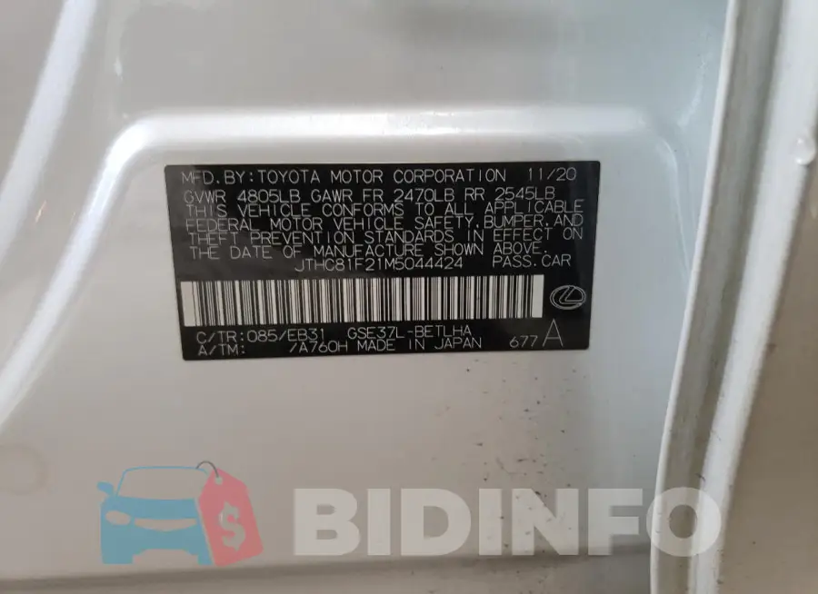 JTHC81F21M5044424 Photo# 12