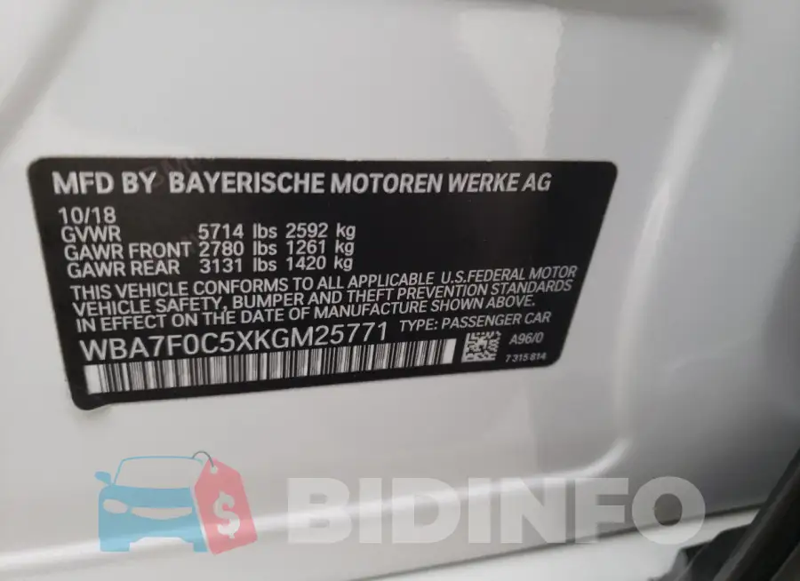 WBA7F0C5XKGM25771 Photo# 12