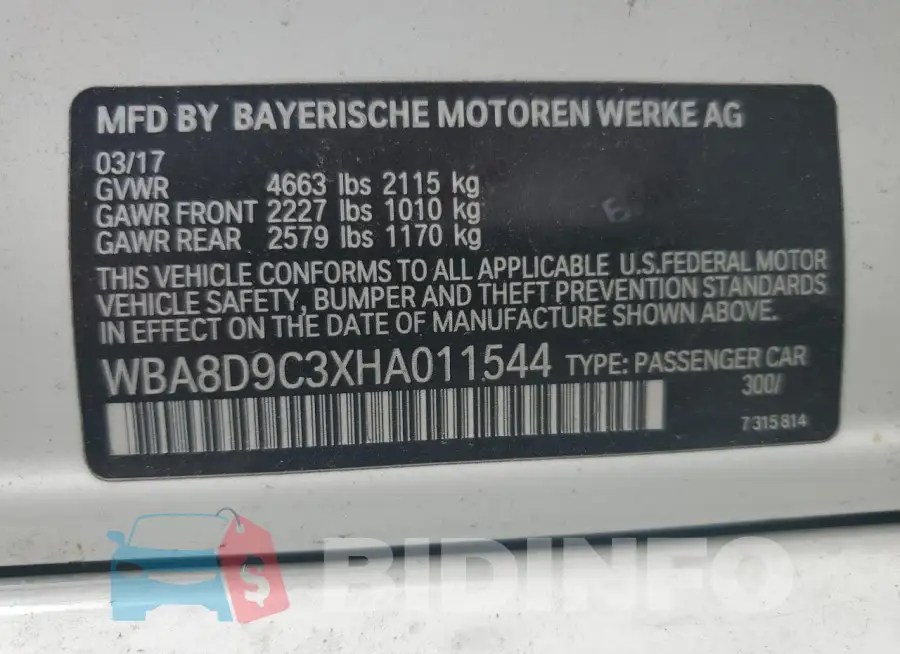 WBA8D9C3XHA011544 Photo# 12