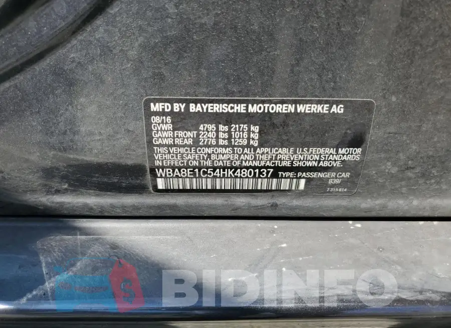 WBA8E1C54HK480137 Photo# 12