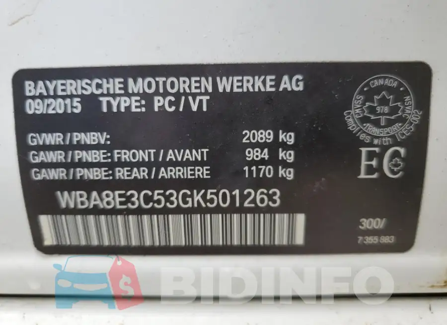 WBA8E3C53GK501263 Photo# 13