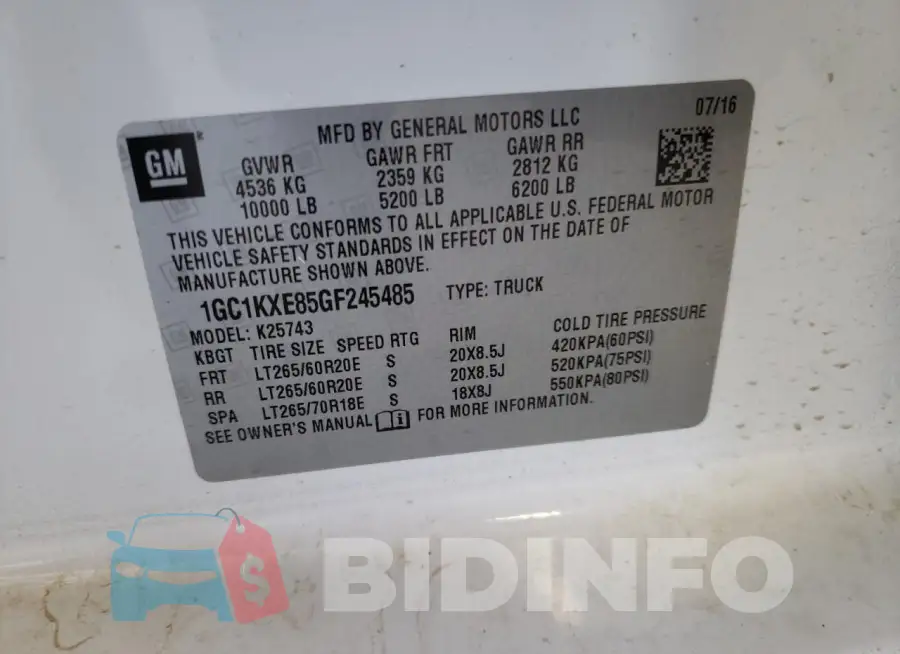 1GC1KXE85GF245485 Photo# 12