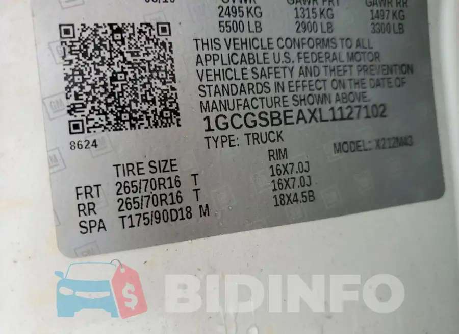 1GCGSBEAXL1127102 Photo# 12