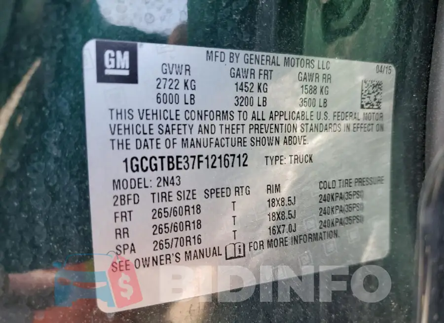 1GCGTBE37F1216712 Photo# 13