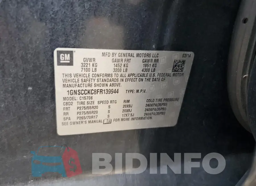 1GNSCCKC8FR139944 Photo# 13