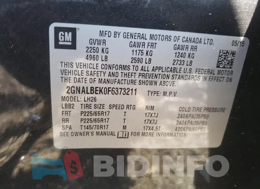 2GNALBEK0F6373211 Photo# 13
