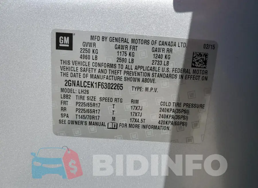 2GNALCEK1F6302265 Photo# 12