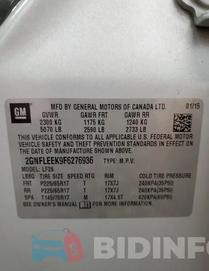 2GNFLEEK9F6276936 Photo# 13