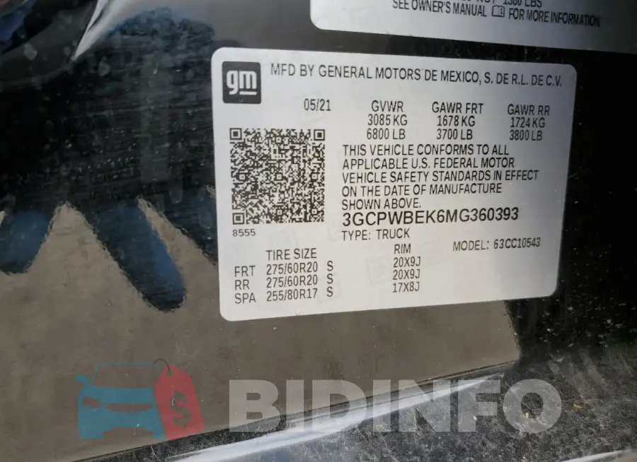 3GCPWBEK6MG360393 Photo# 12