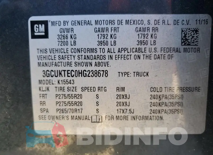3GCUKTEC0HG238678 Photo# 12