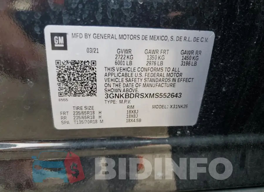 3GNKBDRSXMS552643 Photo# 13
