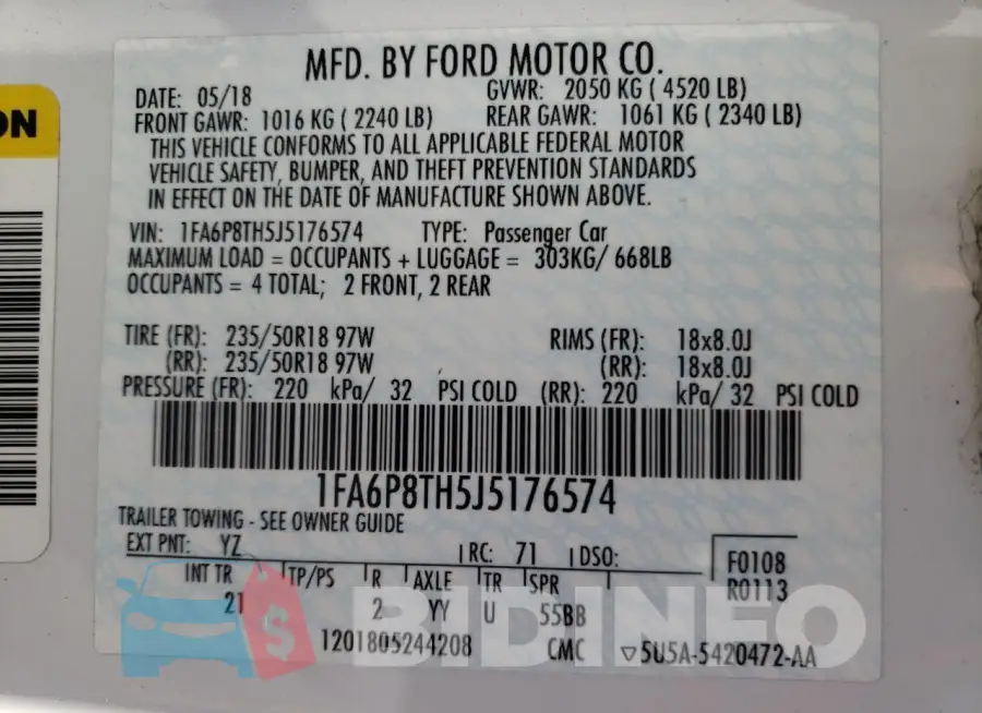 1FA6P8TH5J5176574 Photo# 13