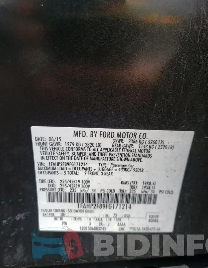 1FAHP2F89FG171214 Photo# 13