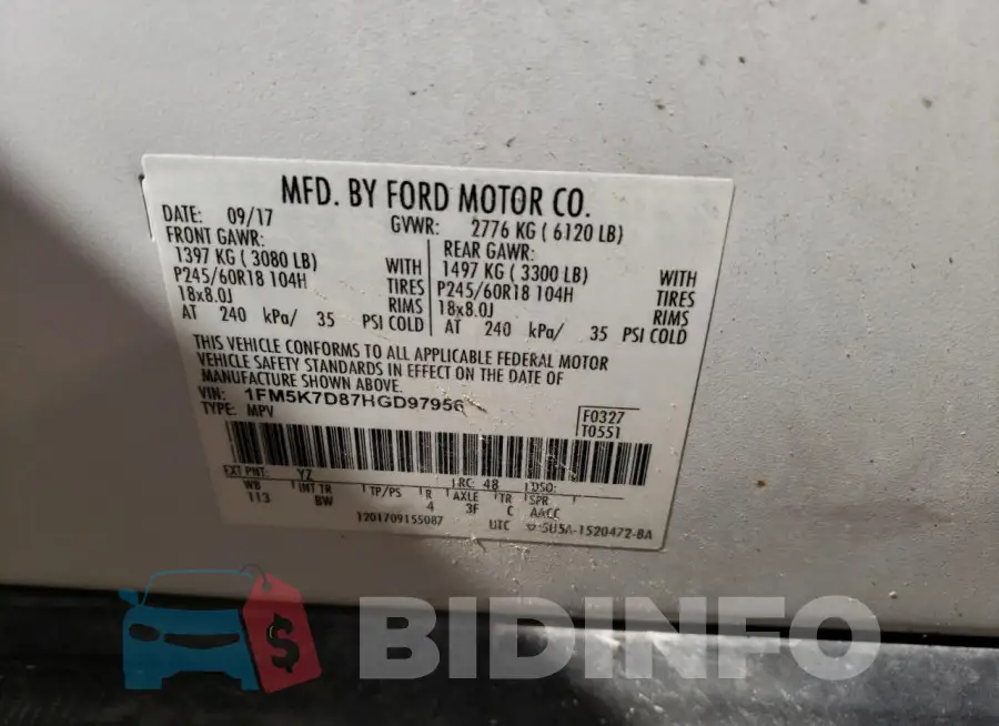 1FM5K7D87HGD97956 Photo# 13