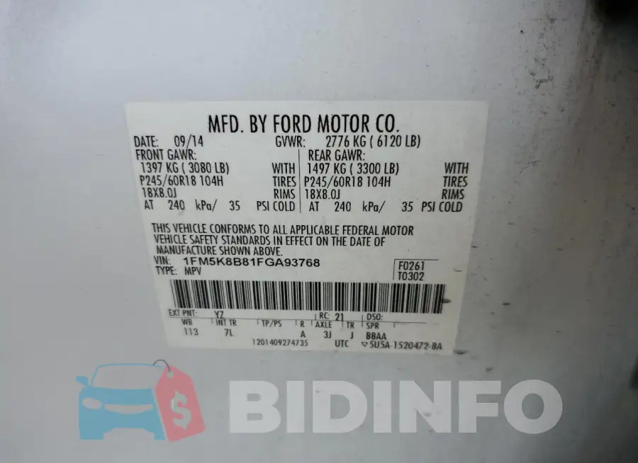 1FM5K8B81FGA93768 Photo# 13