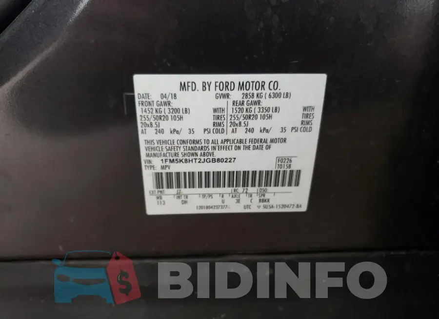 1FM5K8HT2JGB80227 Photo# 13