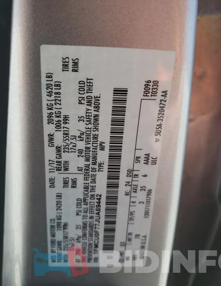 1FMCU0F77JUA69442 Photo# 12