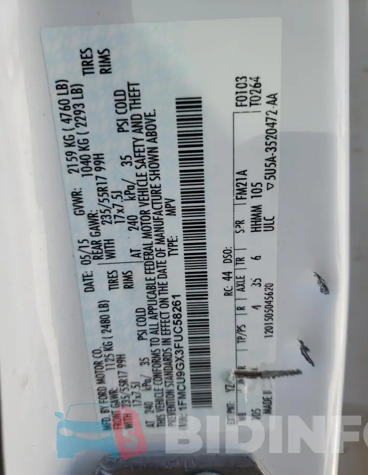 1FMCU9GX3FUC58261 Photo# 13