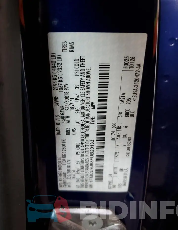 1FMCU9J93FUB20133 Photo# 13