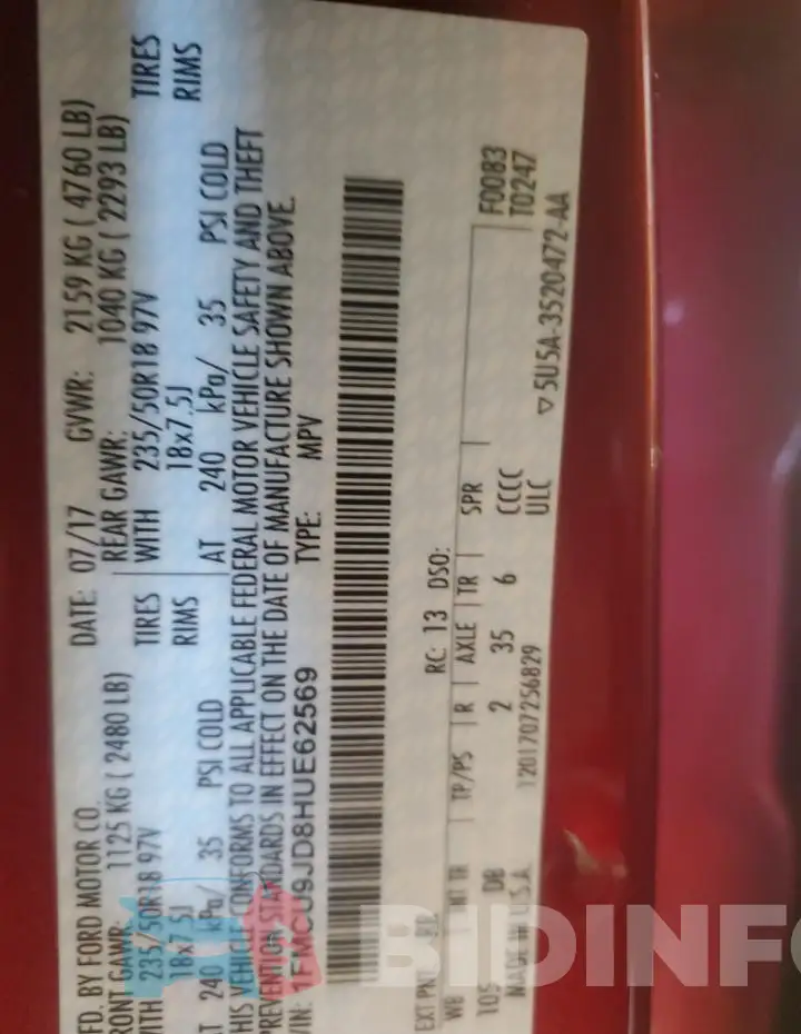 1FMCU9JD8HUE62569 Photo# 13