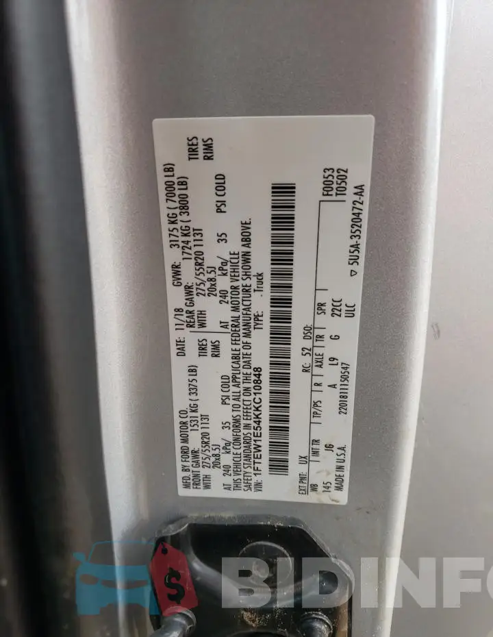 1FTEW1E54KKC10848 Photo# 12