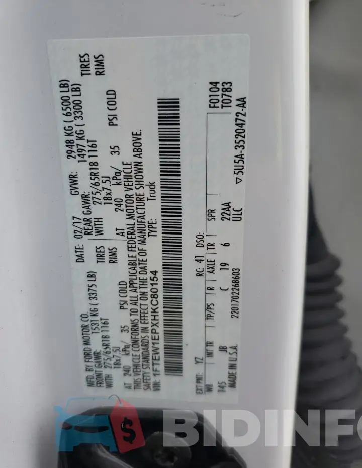 1FTEW1EPXHKC80154 Photo# 13