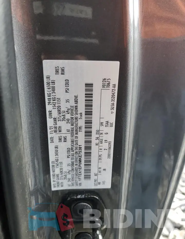 1FTEX1EP0MKE75381 Photo# 13