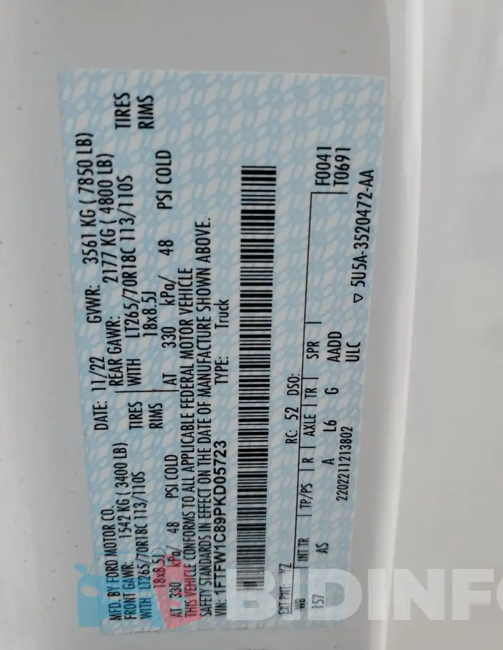 1FTFW1C89PKD05723 Photo# 12