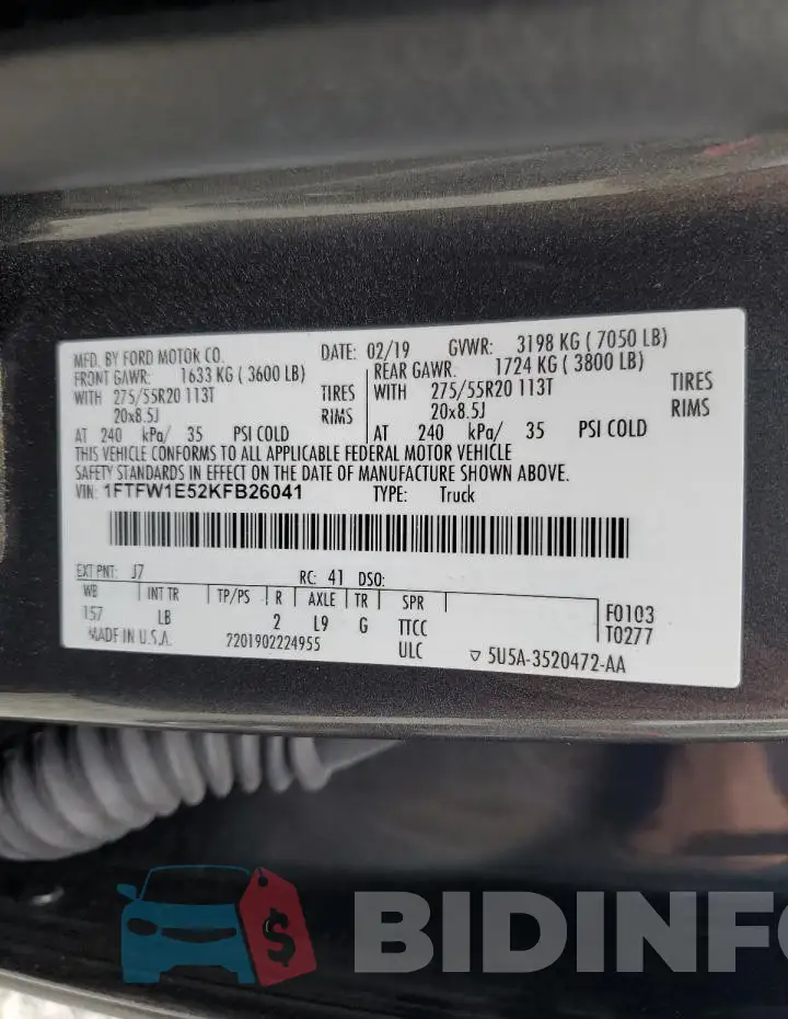 1FTFW1E52KFB26041 Photo# 12