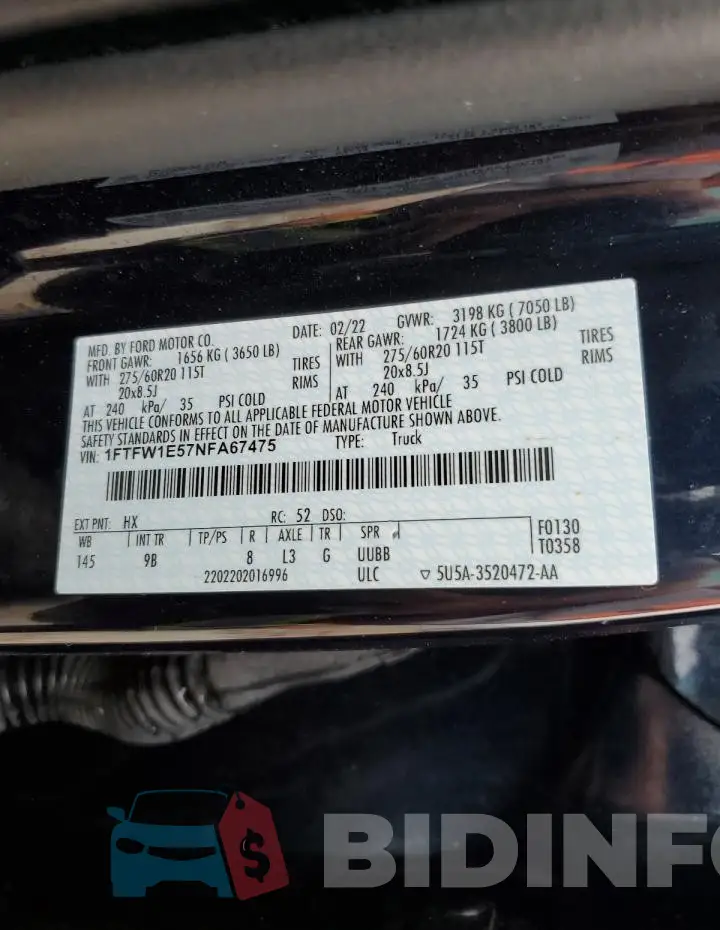1FTFW1E57NFA67475 Photo# 13