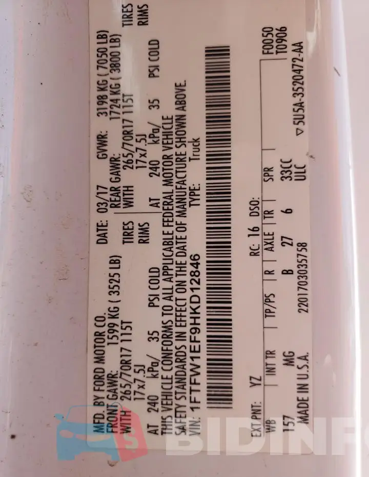 1FTFW1EF9HKD12846 Photo# 12