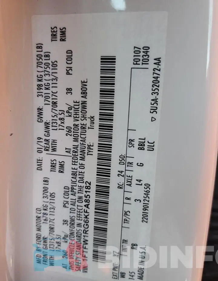 1FTFW1RG6KFA85182 Photo# 13