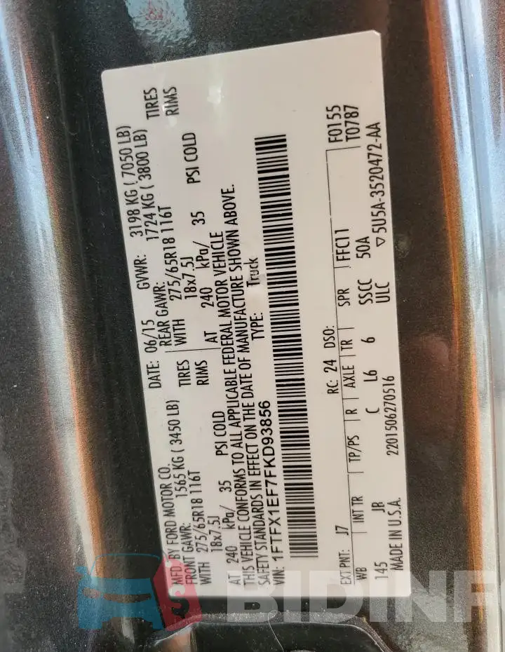 1FTFX1EF7FKD93856 Photo# 12