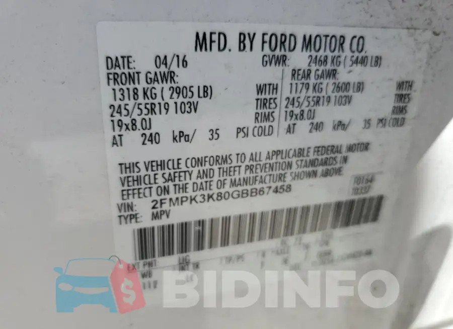2FMPK3K80GBB67458 Photo# 12