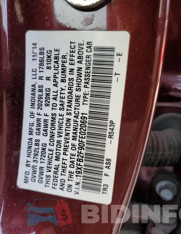 19XFB2F90FE020691 Photo# 12