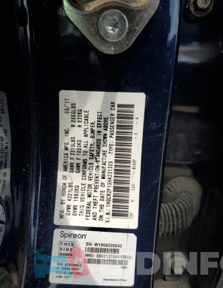 1HGCR2F15HA231305 Photo# 13